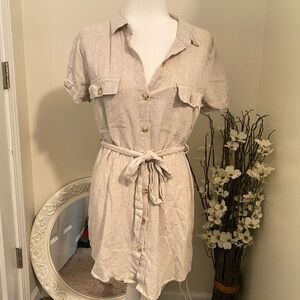 Blu Pepper Tan Linen Button Up Dress